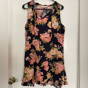 Black Floral Tie-Neck Shift Tank Dress